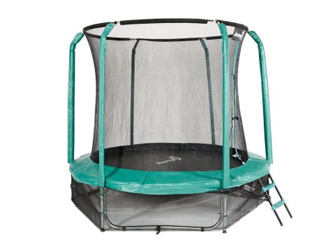 Trampolina Ogrodowa Jumpi 252cm/8FT Maxy Comfort Zielona Z Wewnętrzną Siatką